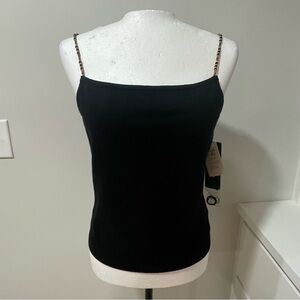 NWT Lauren Ralph Lauren Black Tank Cami Wood Bead Spaghetti Straps Loungewear